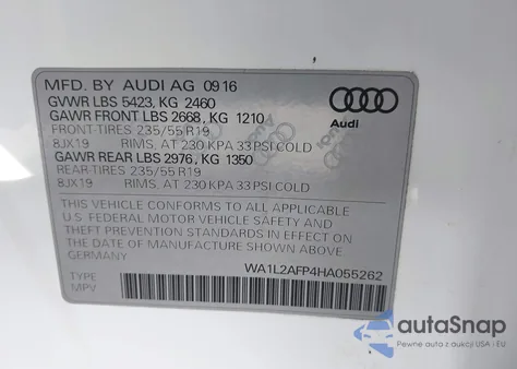 2017 Audi Q5 2.0T Premium из США, поврежденный, VIN WA1L2AFP4HA055262
